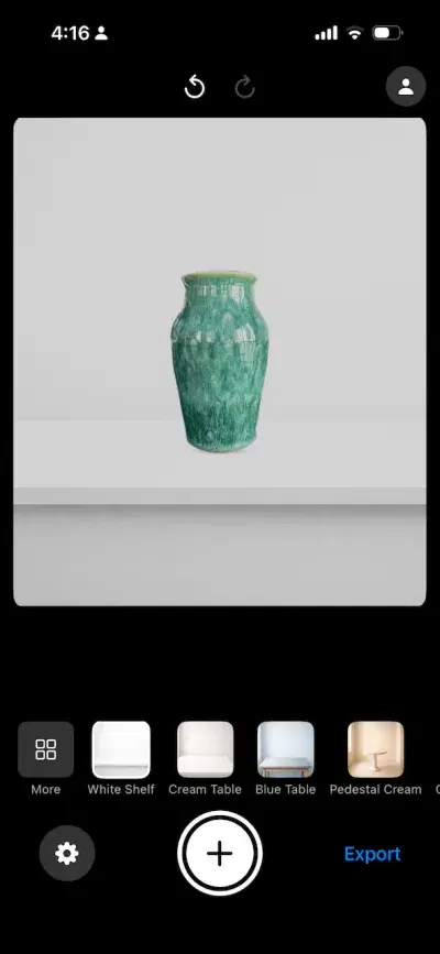 Main staging view with vase on shelf